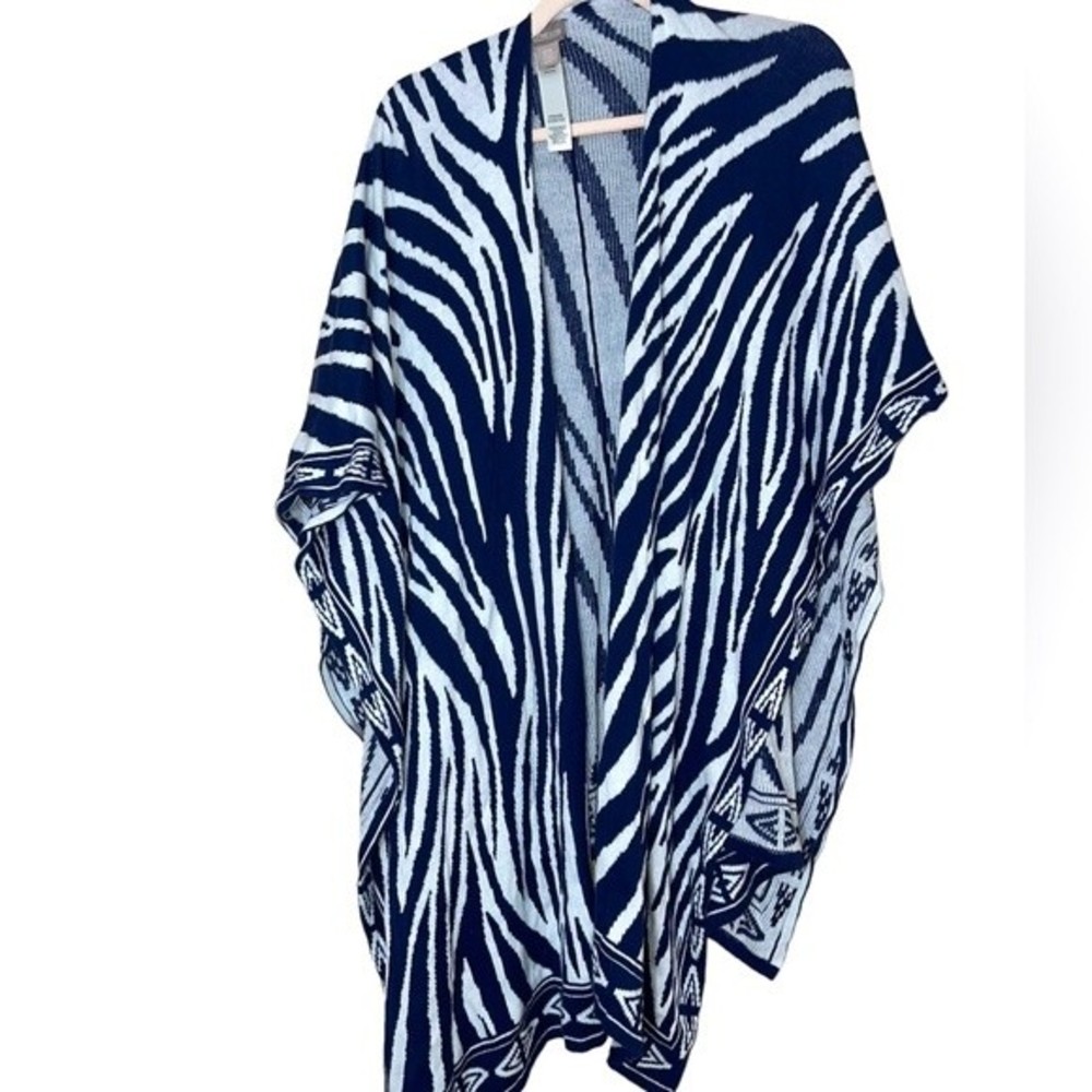 Chicos OS Cardigan Sweater One Size Waterfall Kimono Zebra